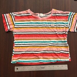 Billabong Red and Pink Short Sleeve Tee Vibrant Stripes